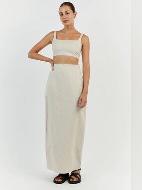 ROBERTS NATURAL LINEN MIDI SKIRT – 10 — Dissh